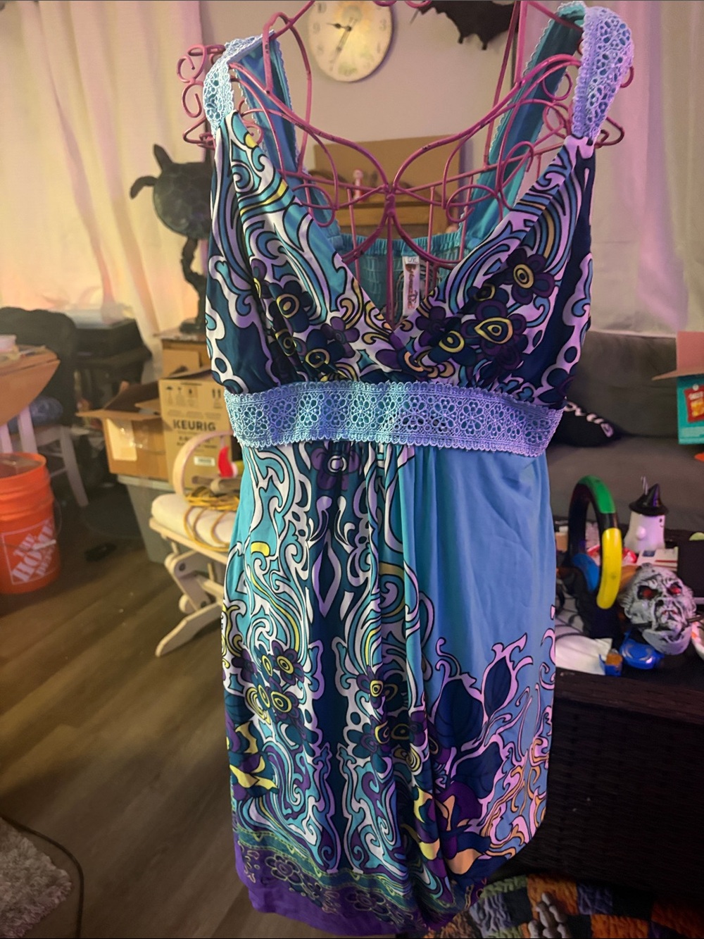 Shoreline Teal, Blue & Purple Printed Lace-Trimmed Sundress